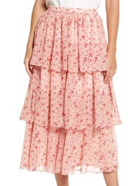 Rachel Parcell Pink Tiered Rose Smoke Skirt
